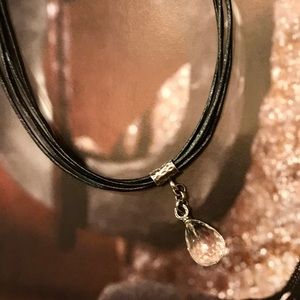 Silpada Black Leather & Cubic Zirconia Necklace